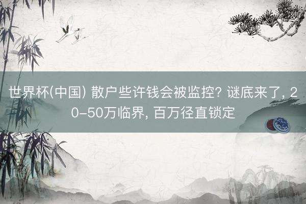 世界杯(中国) 散户些许钱会被监控? 谜底来了, 20-50万临界, 百万径直锁定